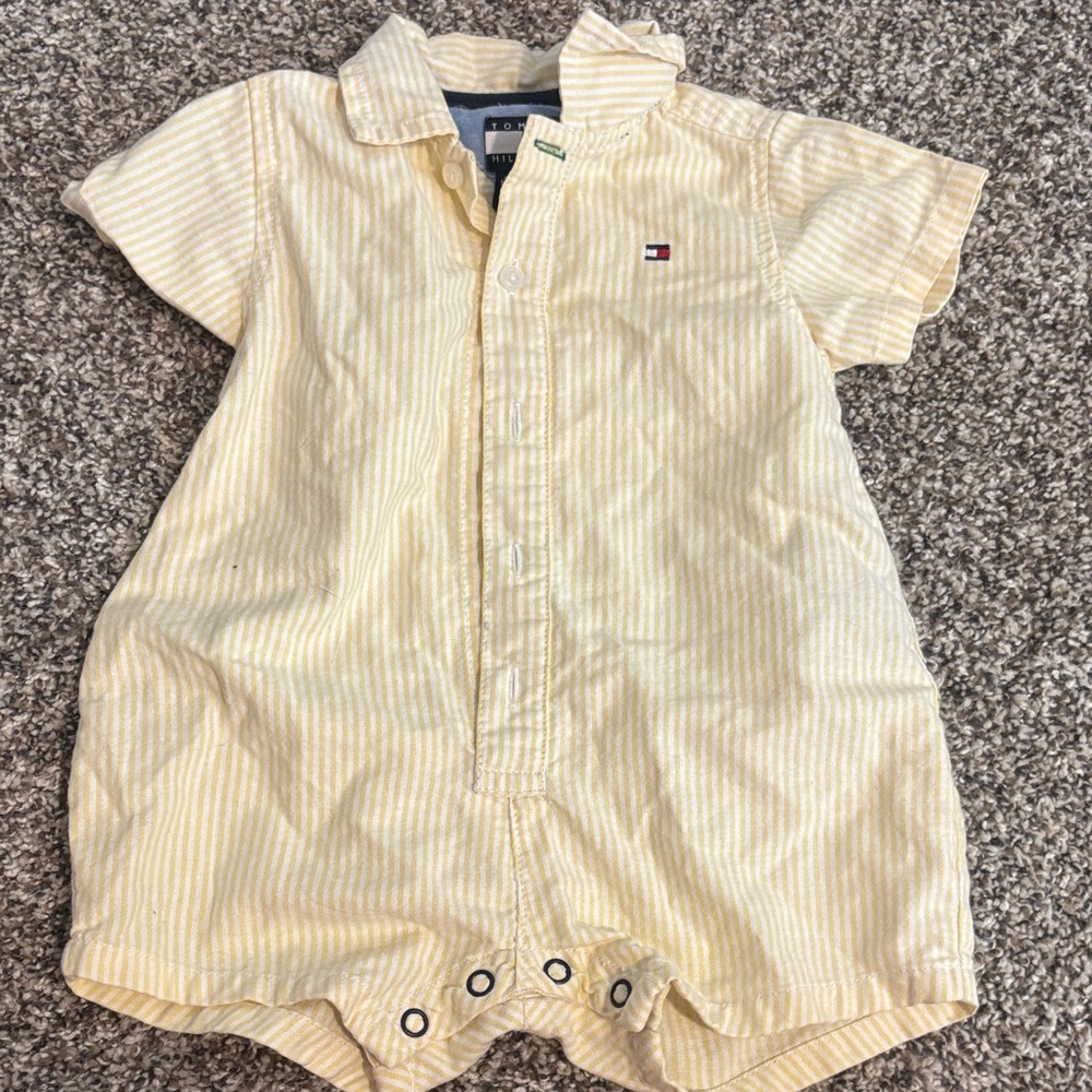 Tommy Hilfiger Pale Yellow Striped Baby Short Romper